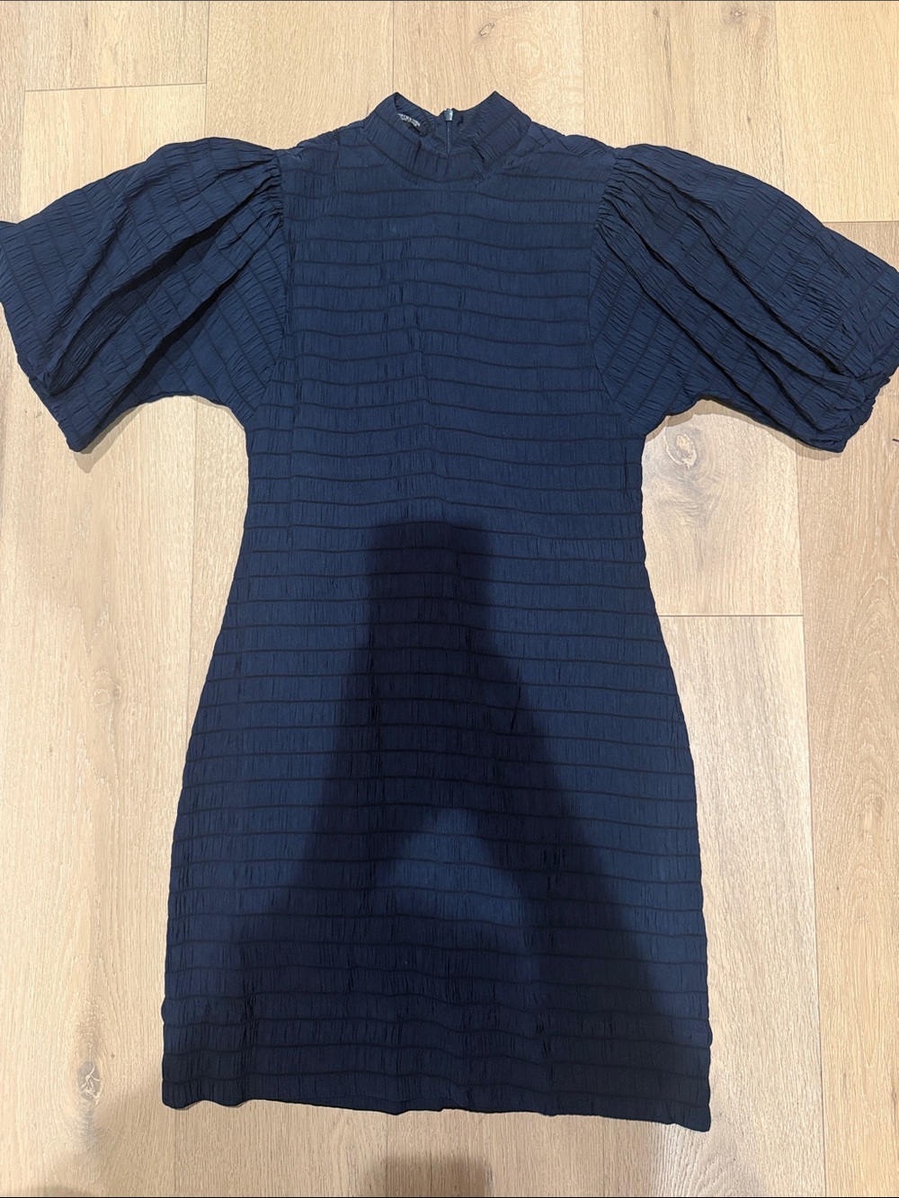 Scotch & Soda Navy Textured Puff-Sleeve Mini Dress
